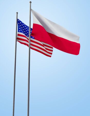 Polish and American flag in the wind. 3D generated. With Clipping PATH.の写真素材