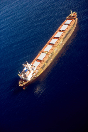 A large tanker ship in the open water.の写真素材