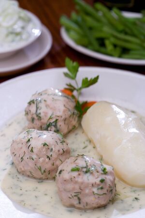 Homemade meatballs in a creamy dill sauceの写真素材