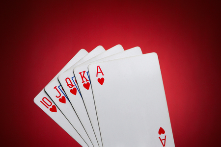playing cards showing a Royal Flush of Hearthの写真素材