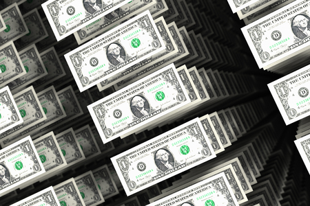 3D rendered composition with one dollar billsの写真素材