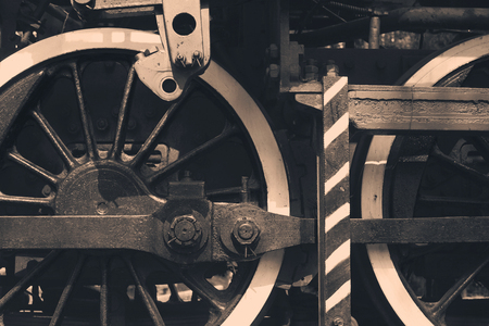 Detail black and white stock photo of an old locomotive (Train)の写真素材
