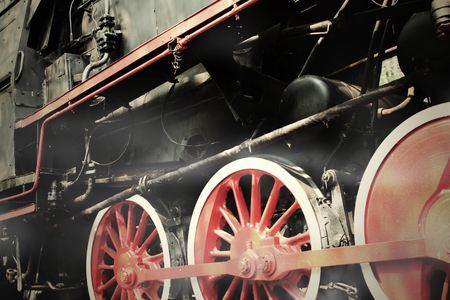 Detail of an old steam engine train (locomotive).の写真素材
