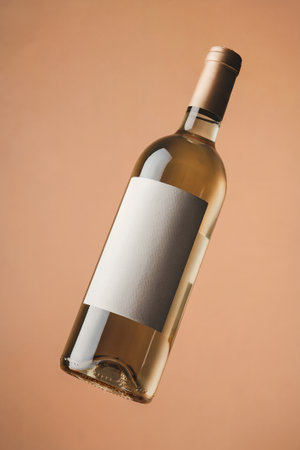 unbranded white wine bottle suspended mid air, studio photo.with clipping PATHの素材