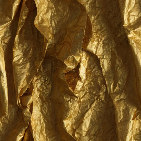 Seamless repeating pattern background made out of crumpled Gold colored paperの素材