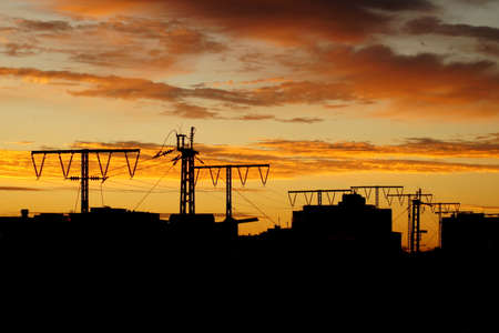 A look at the city at sunriseの写真素材