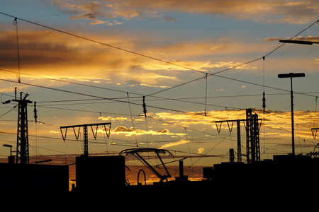 Electric overhead line to a railway lineの写真素材