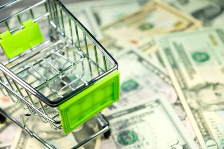 Shopping cart and cashの写真素材