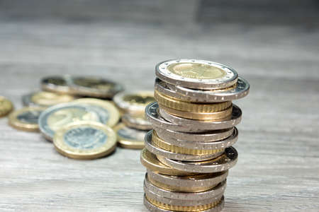 coins on the tableの写真素材