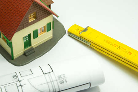 Blueprints and a houseの写真素材