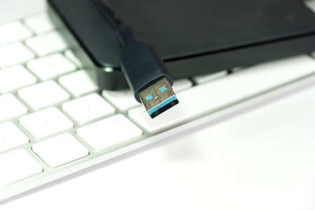 An external hard drive and a computer