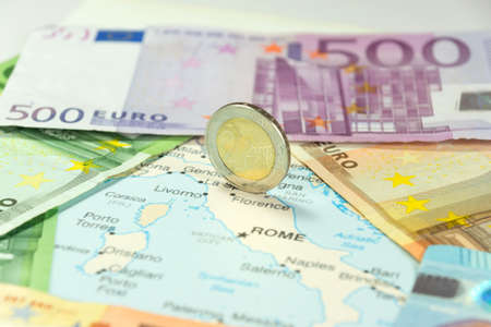 Euro money and map of Italyの写真素材