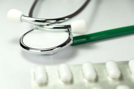 stethoscope and pillsの写真素材
