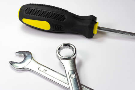 Two wrenches and a screwdriverの写真素材