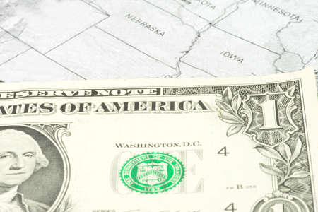Map of America and a dollar billの写真素材