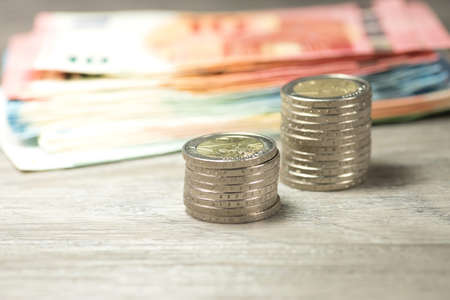 Euro banknotes and coinsの写真素材