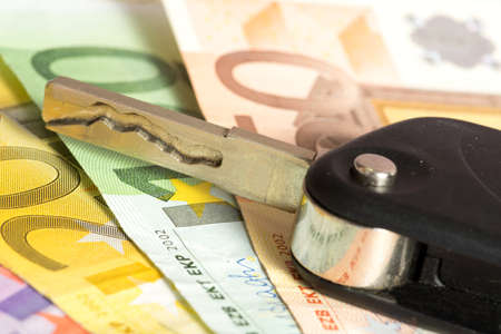 Euro money and car keysの写真素材