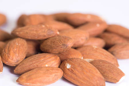 Almonds on a white backgroundの写真素材