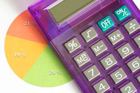 A calculation, diagrams, and a pocket calculatorの写真素材