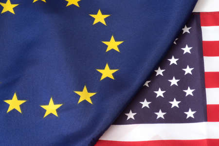 USA flag and European Union flagの写真素材