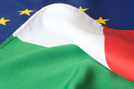 Italian flag and Europe Union flagの写真素材
