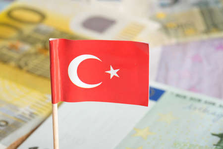 Euro money and Turkish flagの写真素材