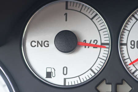 A view of a fuel gauge from a natural gas carの写真素材
