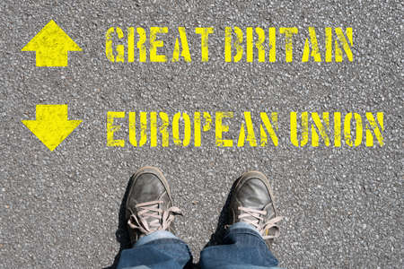 The direction of the great britain and the direction of European Unionの写真素材