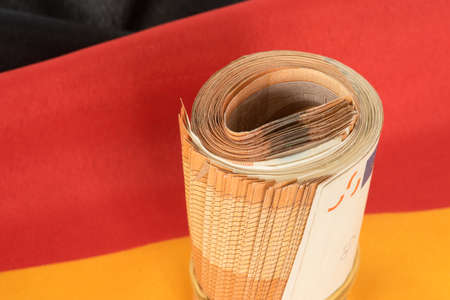 Flag of Germany and Euro billsの写真素材