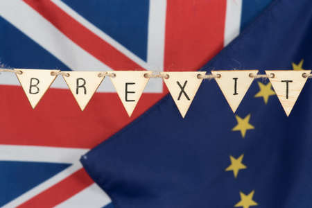 Flags of the EU and Great Britain and Brexitの写真素材