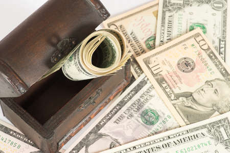 A treasure chest and dollar billsの写真素材