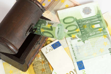 A treasure chest and euro billsの写真素材