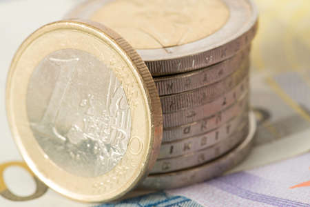 Euro coins and Euro billsの写真素材