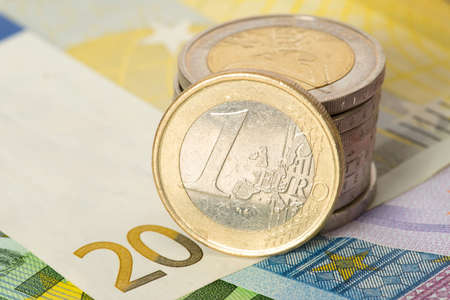 Euro coins and Euro billsの写真素材