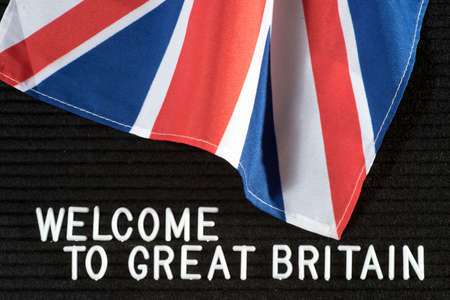 British flag and slogan Welcome to the UKの写真素材