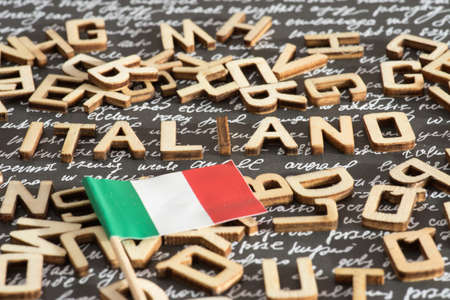Flag of Italy and the word Italianの写真素材