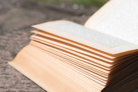 An opened book on a stoneの写真素材