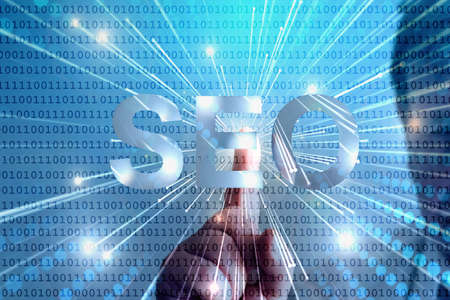 A man, computer screen and SEO Search Engine Optimizationの写真素材