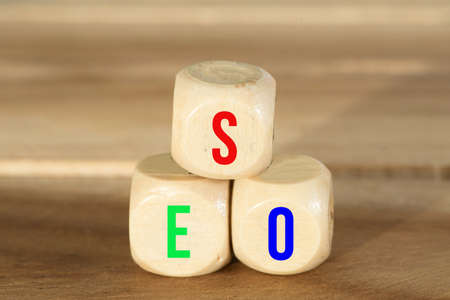 Wood Cube and SEO Search Engine Optimizationの写真素材