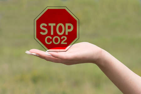Shield Stop Co2 on the handの写真素材