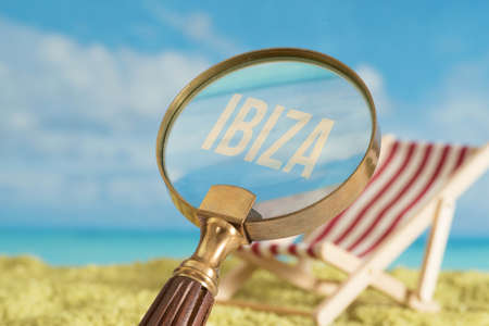 Beach, sunbed and vacation in Ibizaの写真素材