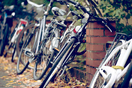 Many bicycles on a streetの写真素材