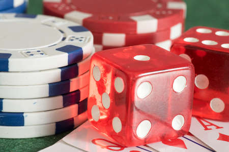 Dice and chips in a casino