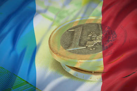 Flag of France and Euro coinsの写真素材
