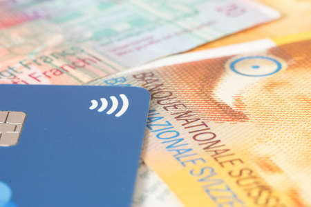 Banknotes Swiss franc and a credit cardの写真素材