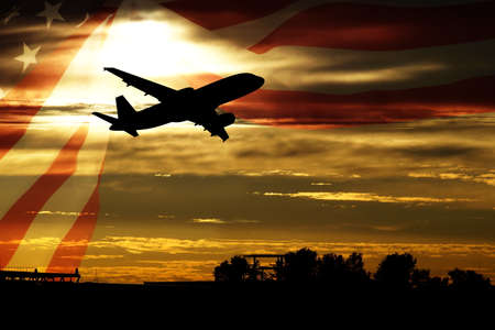 An airplane and flag of America