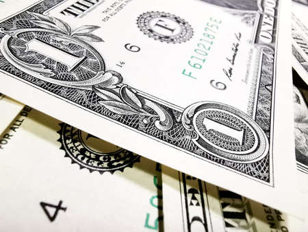 Close up of one dollar billの写真素材