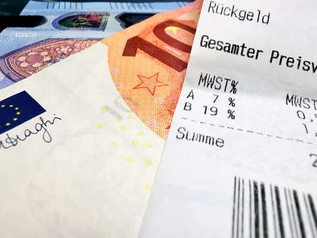 Euro banknotes, VAT and receipt