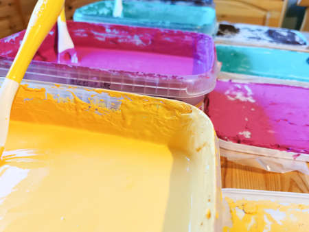 Close up of brightly colored paintの写真素材