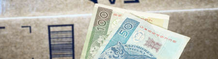 A package and money Polish zloty PLNの写真素材